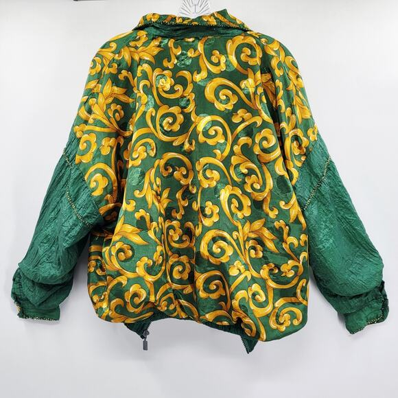 Vintage Argee Sports 90's Emerald Green & Gold Windbreaker Jacket Plus Size 18 W - Picture 2 of 8